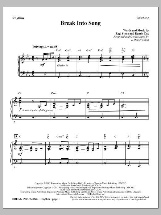 J. Daniel Smith Break Into Song - Rhythm Sheet Music Notes & Chords for Choir Instrumental Pak - Download or Print PDF