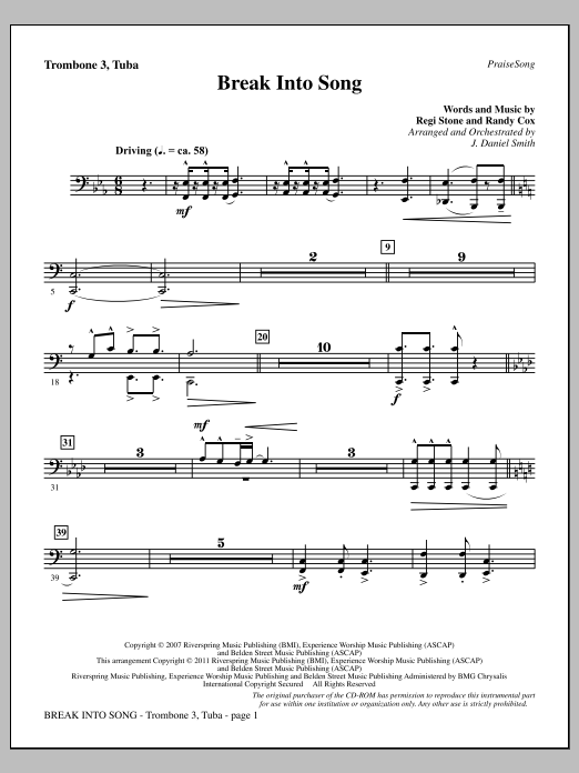 J. Daniel Smith Break Into Song - Trombone 3/Tuba Sheet Music Notes & Chords for Choir Instrumental Pak - Download or Print PDF