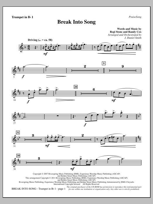 J. Daniel Smith Break Into Song - Trumpet 1 Sheet Music Notes & Chords for Choir Instrumental Pak - Download or Print PDF