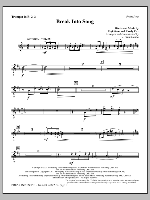 J. Daniel Smith Break Into Song - Trumpet 2 & 3 Sheet Music Notes & Chords for Choir Instrumental Pak - Download or Print PDF