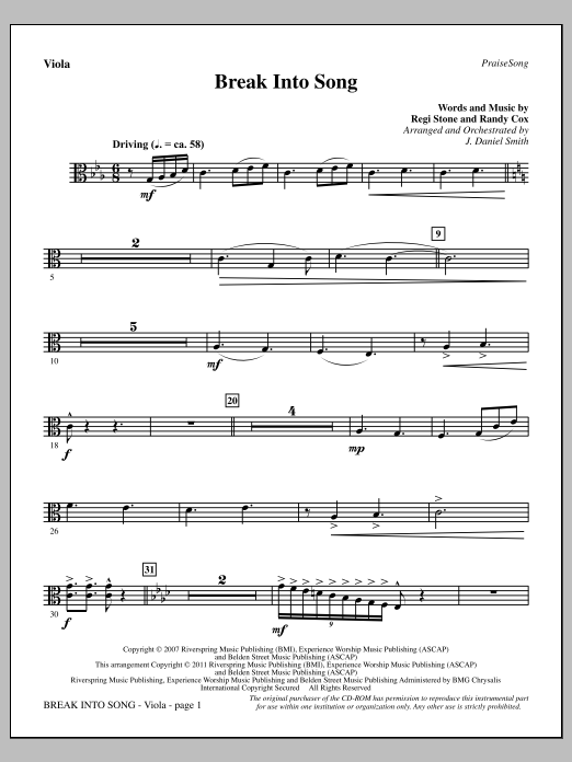 J. Daniel Smith Break Into Song - Viola Sheet Music Notes & Chords for Choir Instrumental Pak - Download or Print PDF