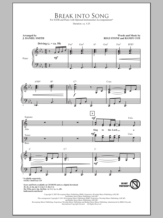 J. Daniel Smith Break Into Song Sheet Music Notes & Chords for SATB - Download or Print PDF
