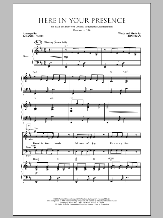 J. Daniel Smith Here In Your Presence Sheet Music Notes & Chords for SATB - Download or Print PDF