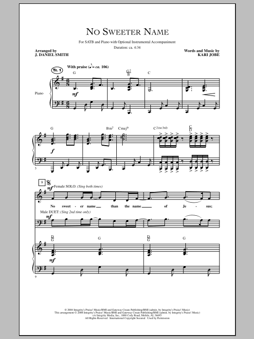 J. Daniel Smith No Sweeter Name Sheet Music Notes & Chords for SATB - Download or Print PDF