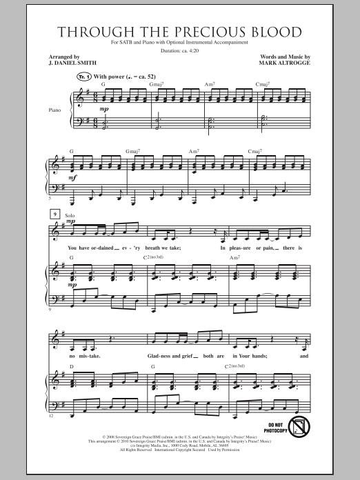 J. Daniel Smith Through The Precious Blood Sheet Music Notes & Chords for SATB - Download or Print PDF