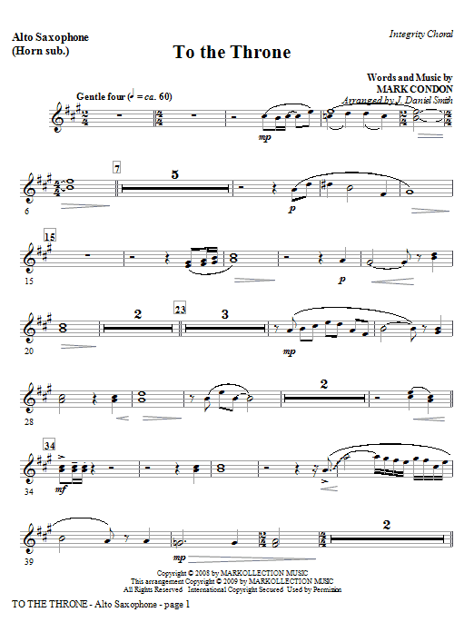 J. Daniel Smith To The Throne - Tenor Sax (Trombone 2 sub.) Sheet Music Notes & Chords for Choir Instrumental Pak - Download or Print PDF