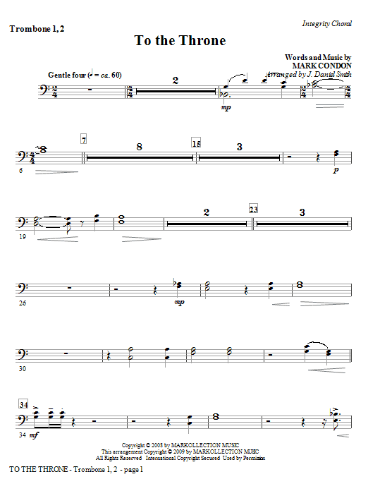 J. Daniel Smith To The Throne - Trombone 1 & 2 Sheet Music Notes & Chords for Choir Instrumental Pak - Download or Print PDF