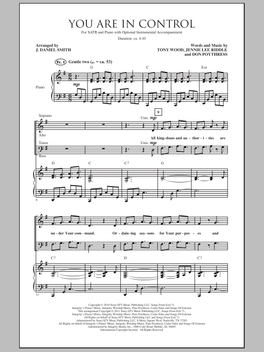 Tony Wood You Are In Control (arr. J. Daniel Smith) Sheet Music Notes & Chords for SATB - Download or Print PDF