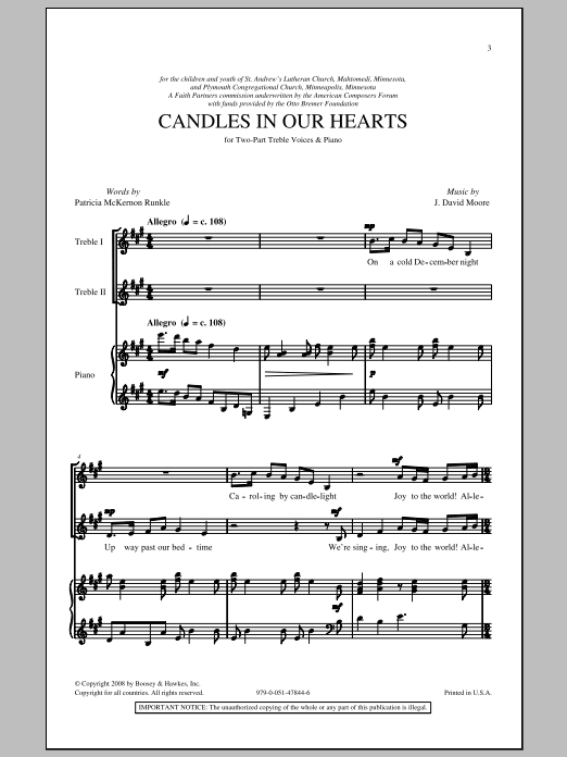 J. David Moore Candle In Our Hearts Sheet Music Notes & Chords for 2-Part Choir - Download or Print PDF