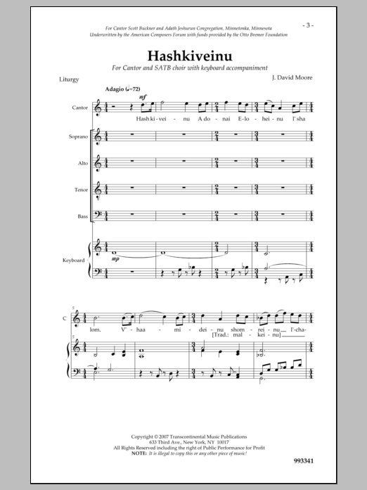 J. David Moore Hashkiveinu Sheet Music Notes & Chords for Choral - Download or Print PDF