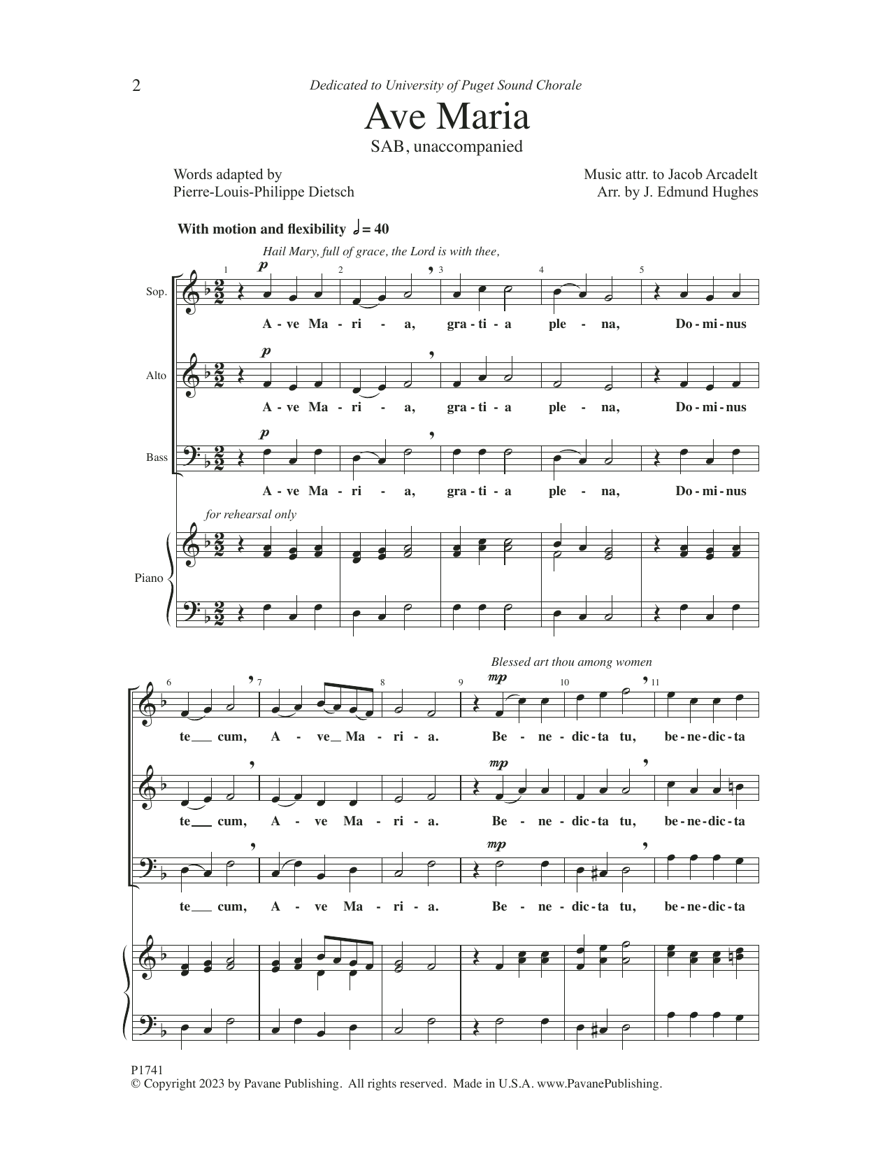 J. Edmund Hughes Ave Maria Sheet Music Notes & Chords for SAB Choir - Download or Print PDF