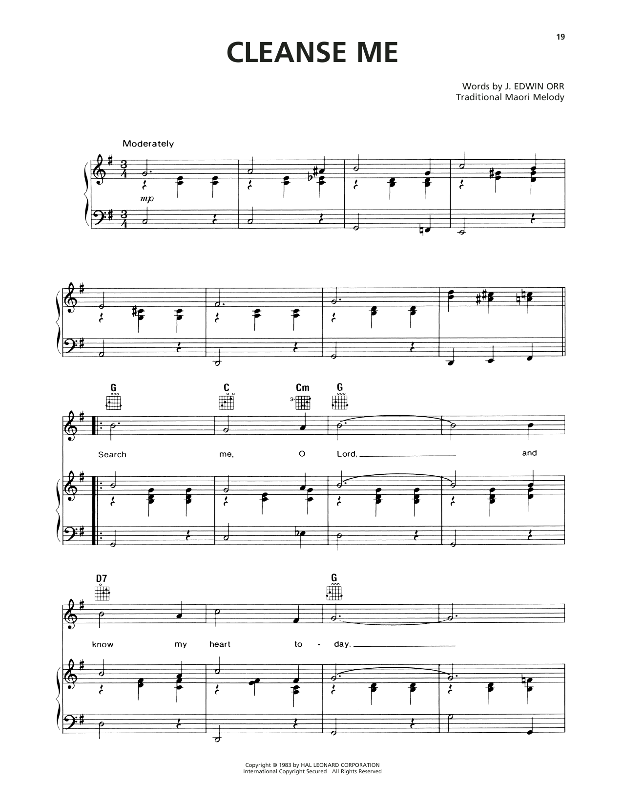 J. Edwin Orr Cleanse Me (Search Me, O God) Sheet Music Notes & Chords for Piano, Vocal & Guitar (Right-Hand Melody) - Download or Print PDF