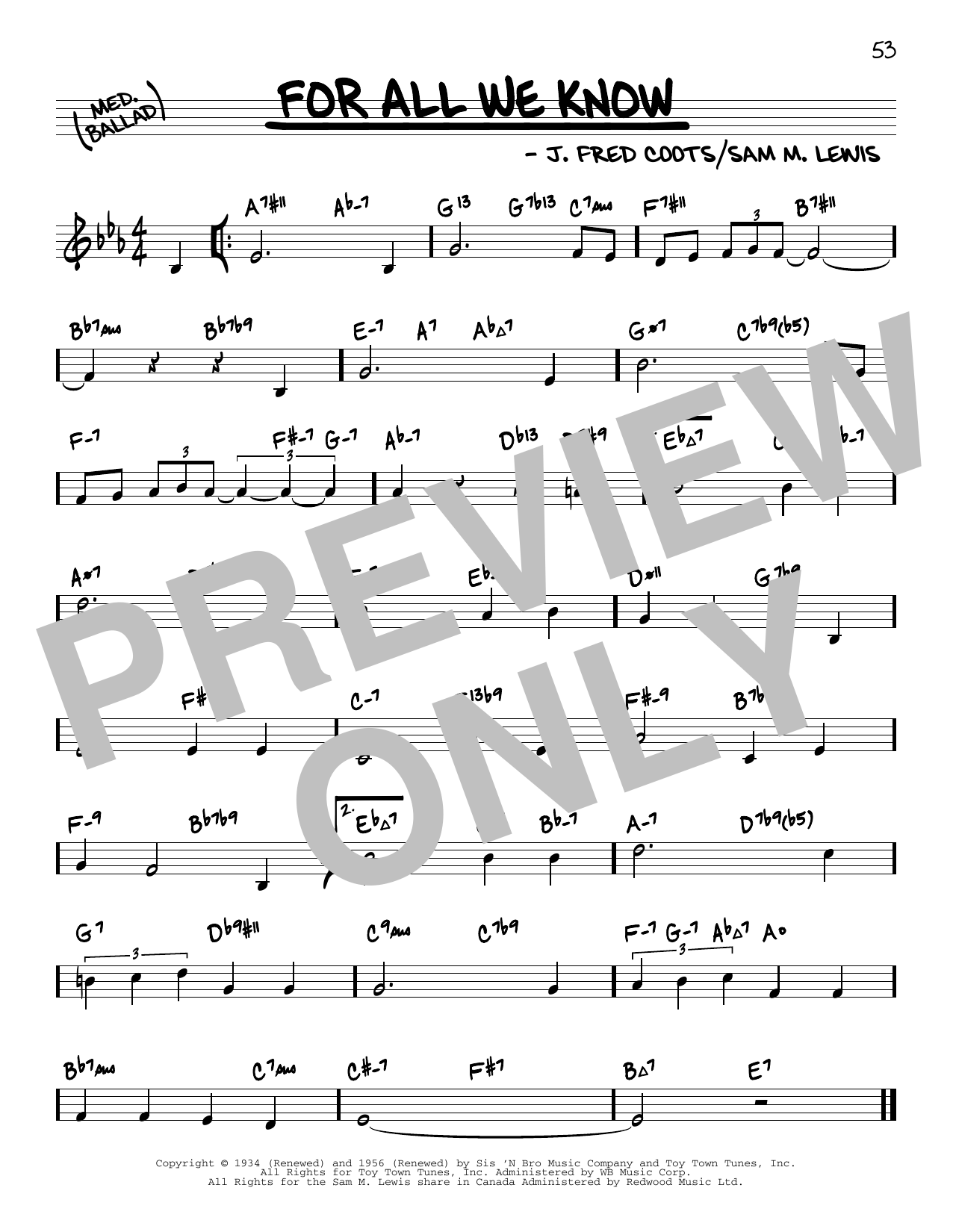 J. Fred Coots For All We Know (arr. David Hazeltine) Sheet Music Notes & Chords for Real Book – Enhanced Chords - Download or Print PDF