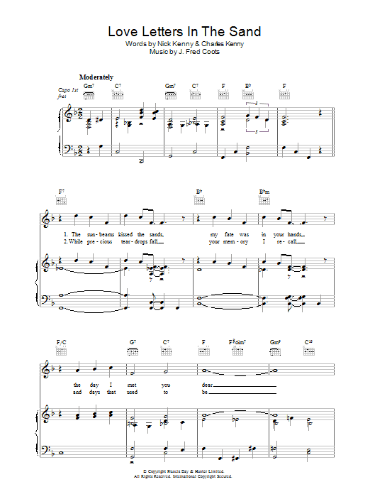 J. Fred Coots Love Letters In The Sand Sheet Music Notes & Chords for Piano, Vocal & Guitar (Right-Hand Melody) - Download or Print PDF