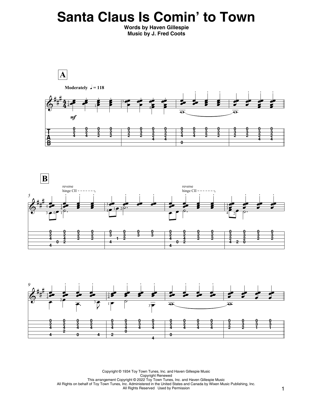 J. Fred Coots Santa Claus Is Comin' To Town (arr. David Jaggs) Sheet Music Notes & Chords for Solo Guitar - Download or Print PDF