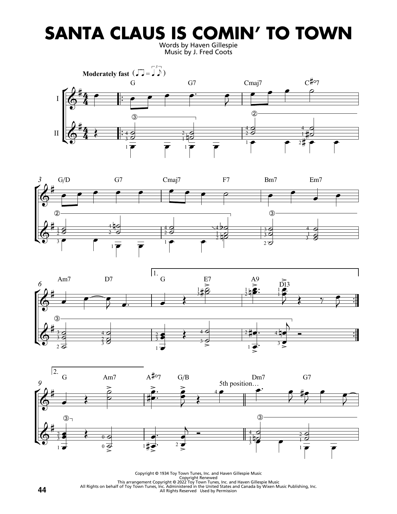 J. Fred Coots Santa Claus Is Comin' To Town (arr. Mark Phillips) Sheet Music Notes & Chords for Easy Guitar Tab - Download or Print PDF