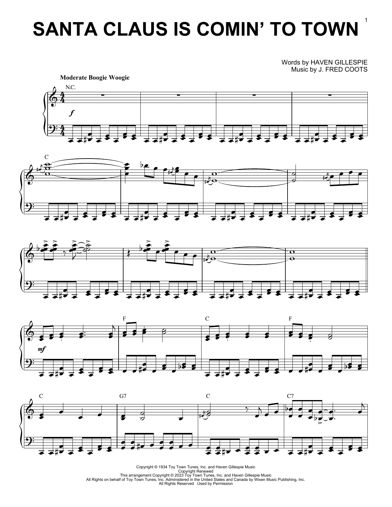 J. Fred Coots Santa Claus Is Comin' To Town [Boogie Woogie version] (arr. Brent Edstrom) Sheet Music Notes & Chords for Piano Solo - Download or Print PDF