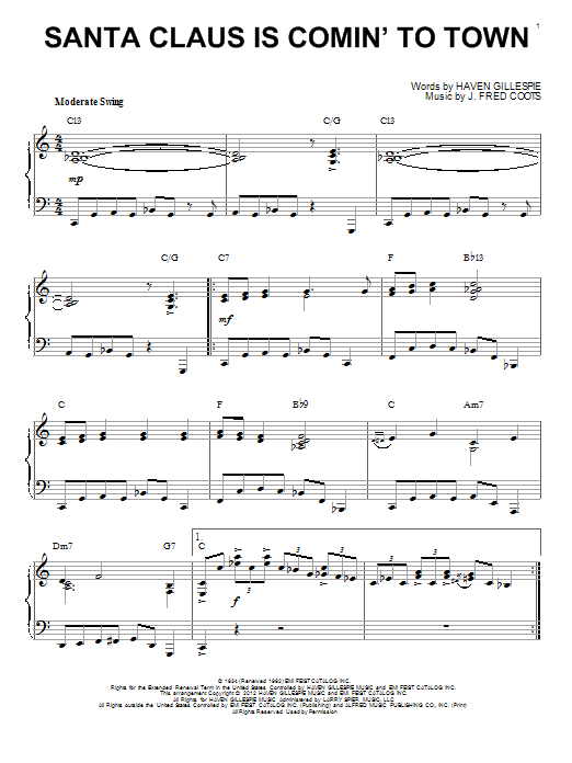 J. Fred Coots Santa Claus Is Comin' To Town (arr. Brent Edstrom) Sheet Music Notes & Chords for Piano Solo - Download or Print PDF