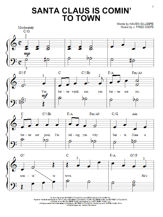 J. Fred Coots Santa Claus Is Comin' To Town Sheet Music Notes & Chords for Violin - Download or Print PDF