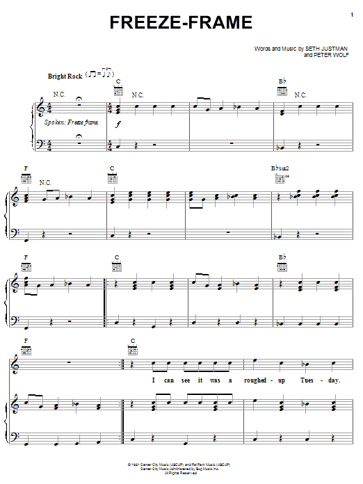 J. Geils Band Freeze Frame Sheet Music Notes & Chords for Piano, Vocal & Guitar (Right-Hand Melody) - Download or Print PDF