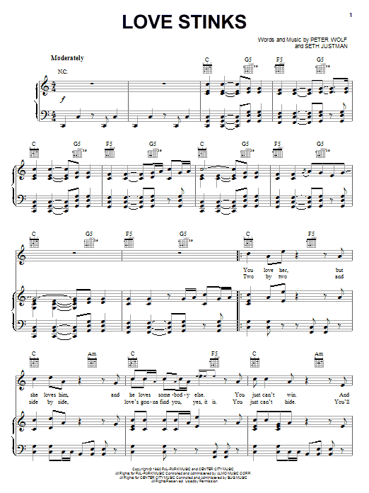 J. Geils Band Love Stinks Sheet Music Notes & Chords for Piano, Vocal & Guitar (Right-Hand Melody) - Download or Print PDF