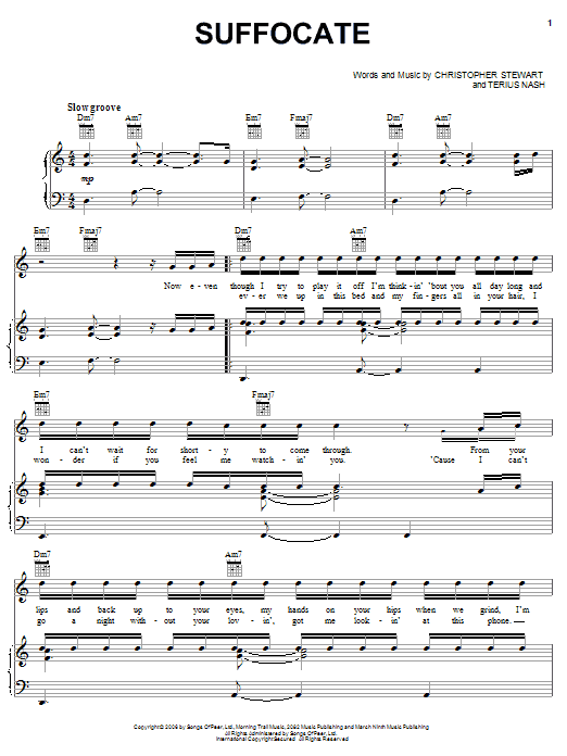 J. Holiday Suffocate Sheet Music Notes & Chords for Piano, Vocal & Guitar (Right-Hand Melody) - Download or Print PDF