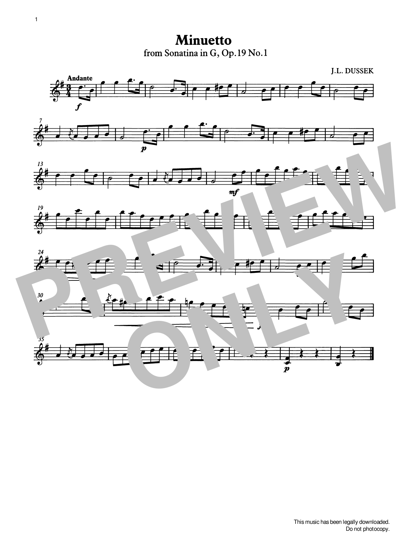 J. L. Dussek Minuetto from Graded Music for Tuned Percussion, Book II Sheet Music Notes & Chords for Percussion Solo - Download or Print PDF