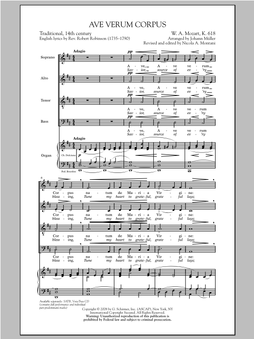 J Muller Ave Verum (Jesu, Word of God Incarnate) Sheet Music Notes & Chords for SATB - Download or Print PDF