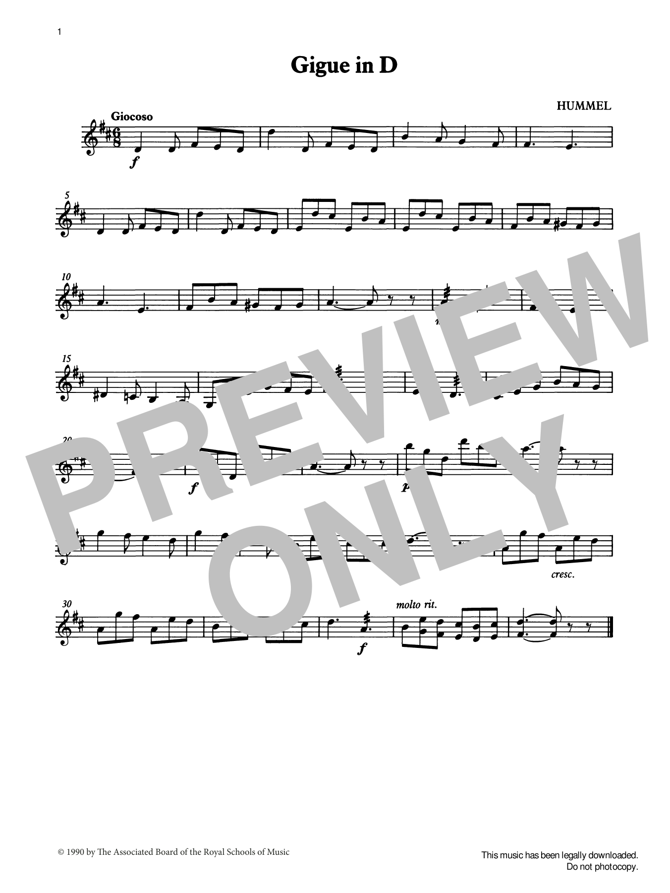 J. N. Hummel Gigue in D from Graded Music for Tuned Percussion, Book II Sheet Music Notes & Chords for Percussion Solo - Download or Print PDF