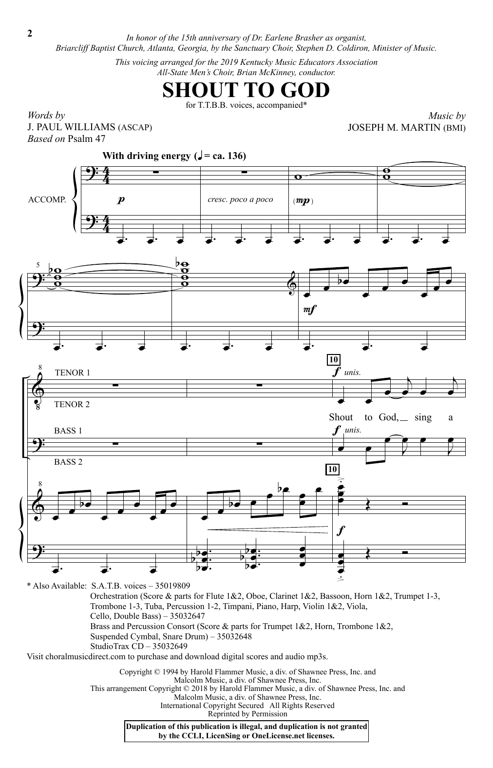 J. Paul Williams & Joseph M. Martin Shout To God Sheet Music Notes & Chords for TTBB Choir - Download or Print PDF