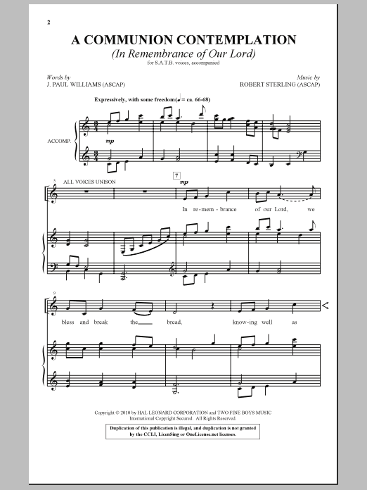 J. Paul Williams A Communion Contemplation (In Remembrance Of Our Lord) Sheet Music Notes & Chords for SATB - Download or Print PDF