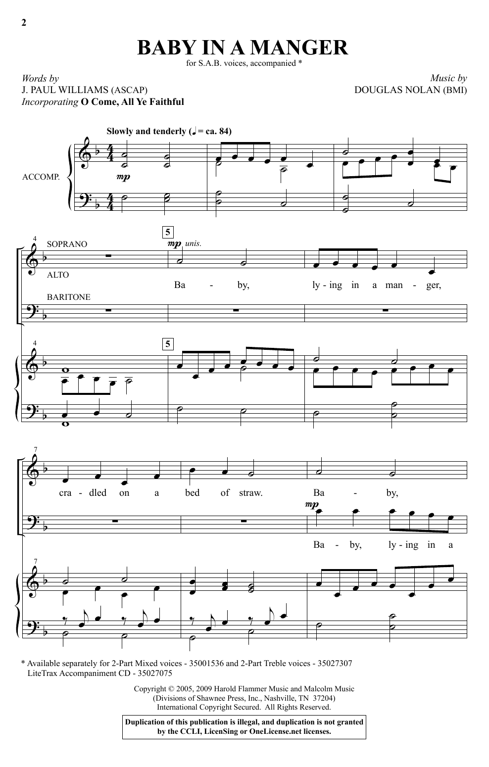 J. Paul Williams and Douglas Nolan Baby In A Manger Sheet Music Notes & Chords for 2-Part Choir - Download or Print PDF