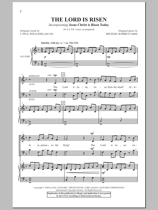 J. Paul Williams The Lord Is Risen Sheet Music Notes & Chords for SATB - Download or Print PDF