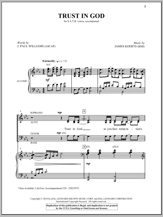 J. Paul Williams Trust In God Sheet Music Notes & Chords for SATB - Download or Print PDF