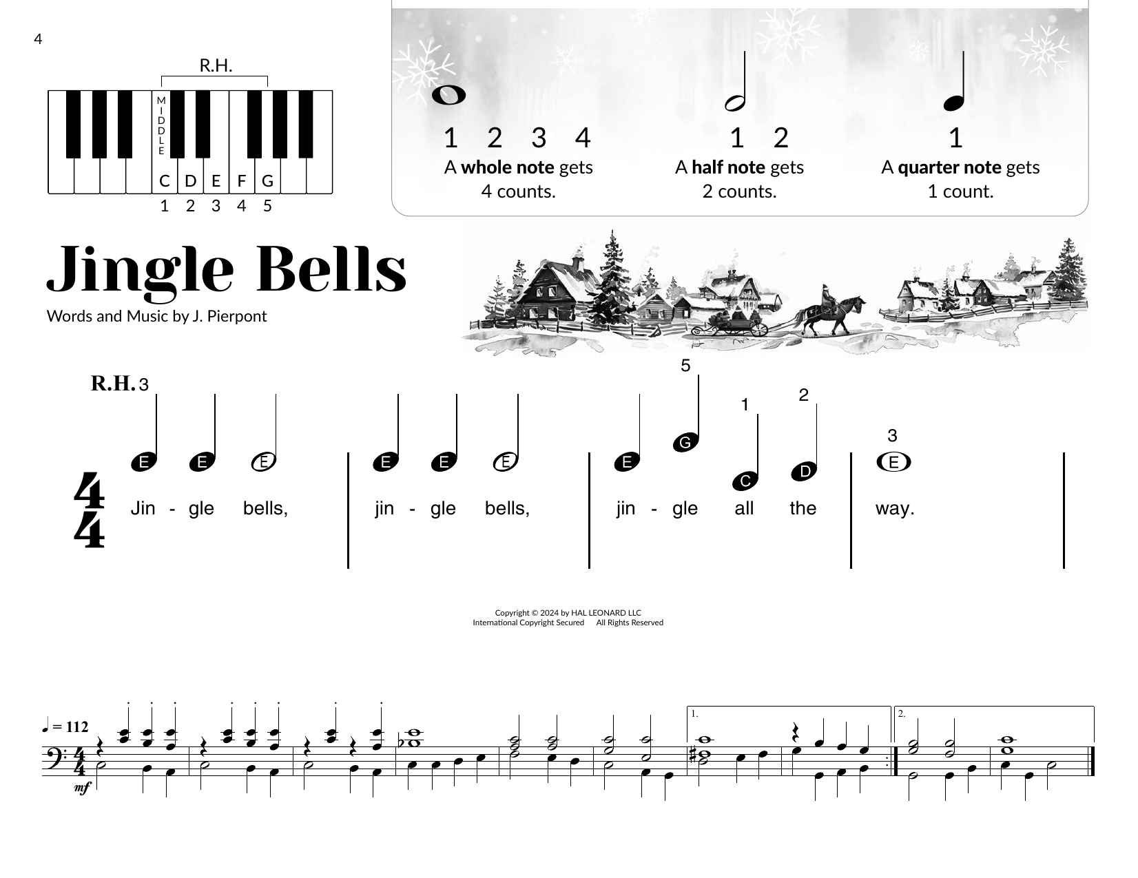 J. Pierpont Jingle Bells (arr. Brittany McCorriston) Sheet Music Notes & Chords for Very Beginner Piano - Download or Print PDF