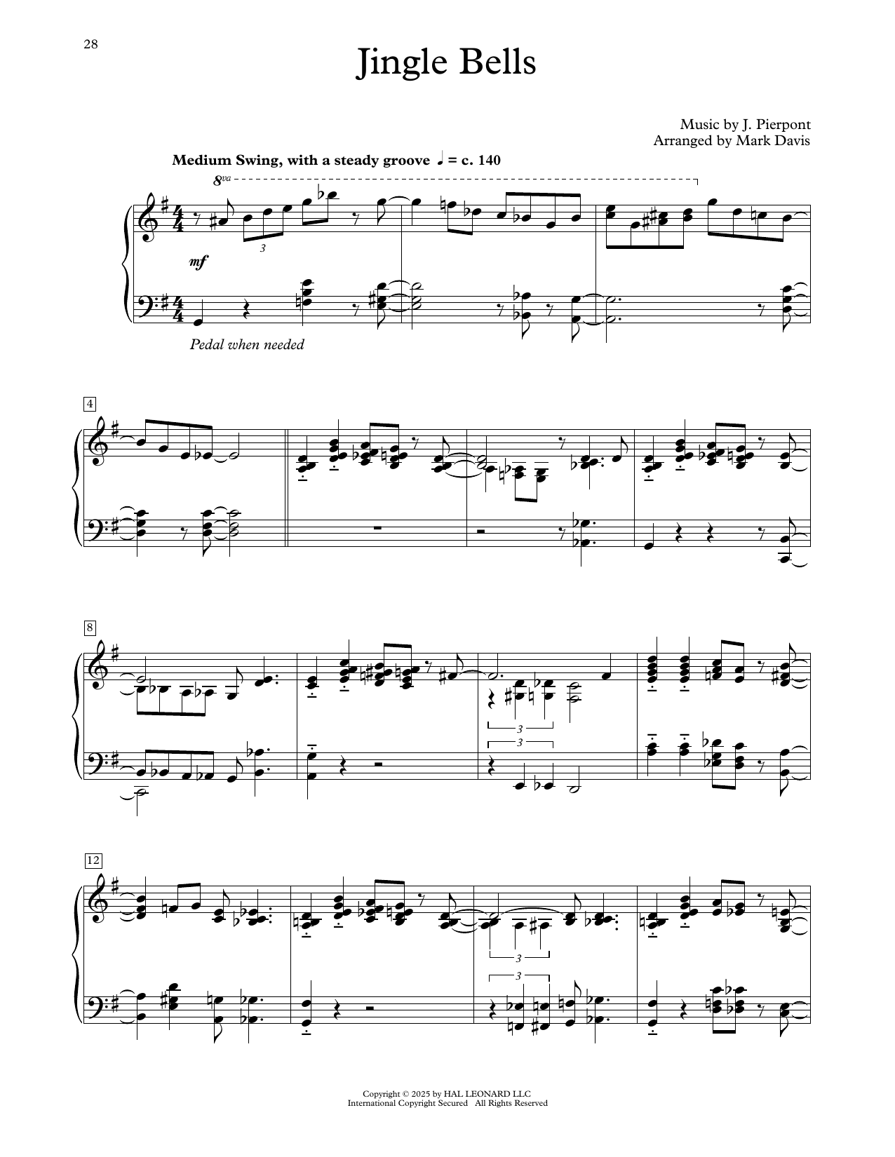 J. Pierpont Jingle Bells (arr. Mark Davis) Sheet Music Notes & Chords for Educational Piano - Download or Print PDF