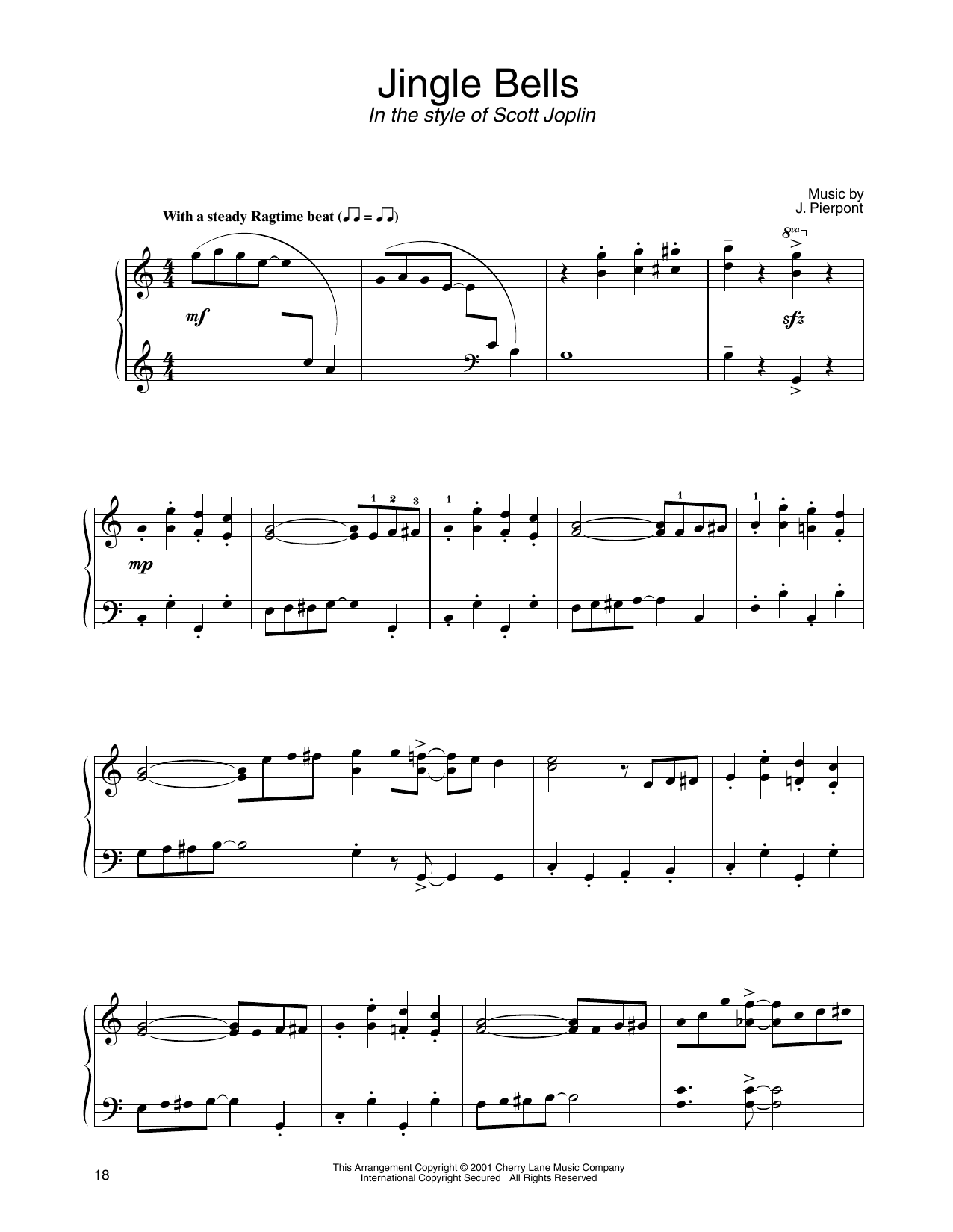 J. Pierpont Jingle Bells (in the style of Scott Joplin) (arr. Carol Klose) Sheet Music Notes & Chords for Piano Solo - Download or Print PDF