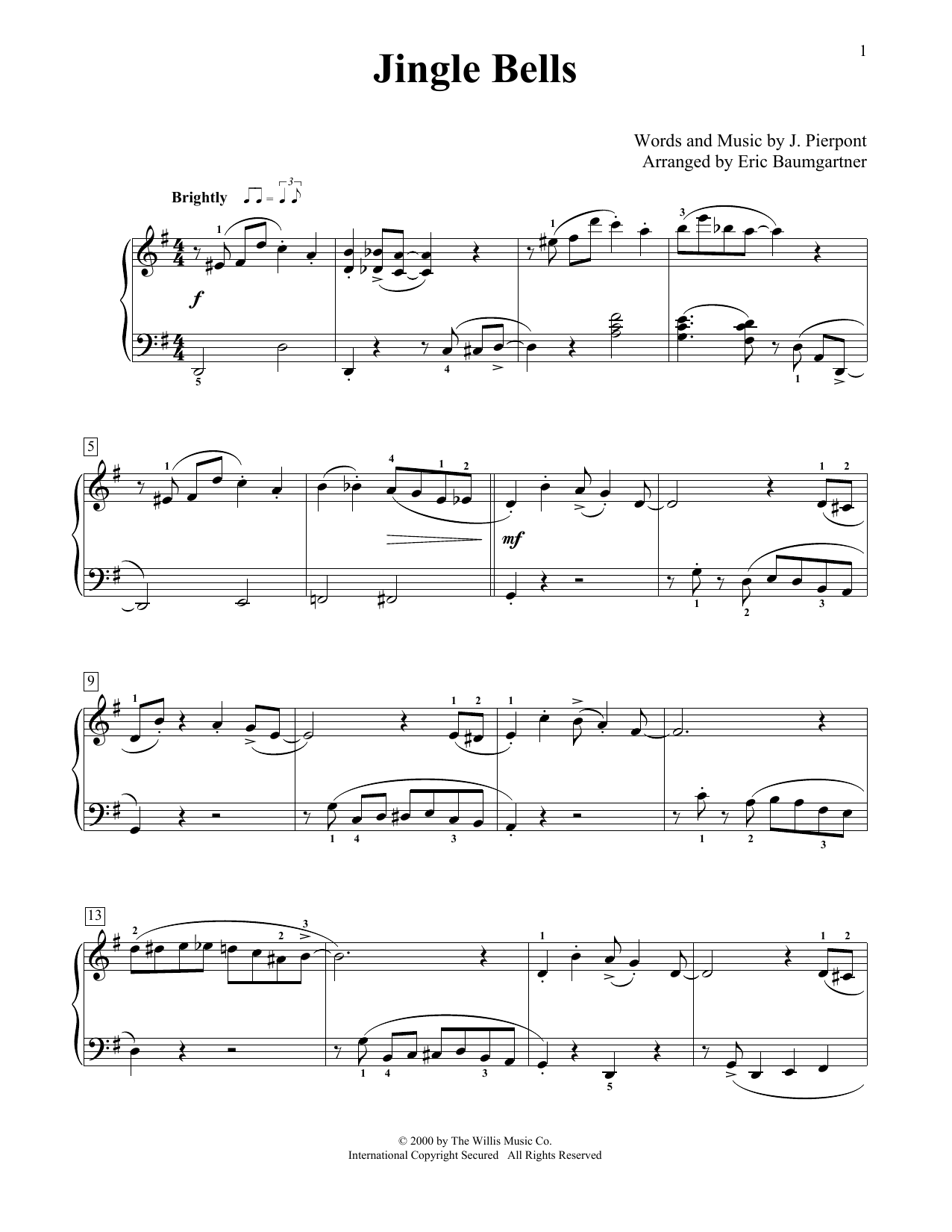 J. Pierpont Jingle Bells [Jazz version] (arr. Eric Baumgartner) Sheet Music Notes & Chords for Educational Piano - Download or Print PDF