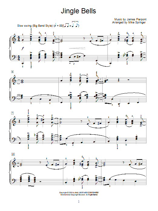 J. Pierpont Jingle Bells [Jazz version] Sheet Music Notes & Chords for Piano - Download or Print PDF