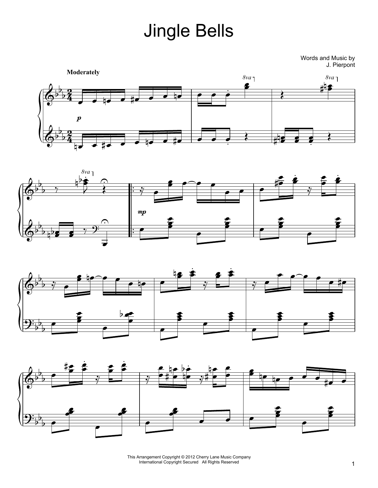 J. Pierpont Jingle Bells Sheet Music Notes & Chords for Piano - Download or Print PDF