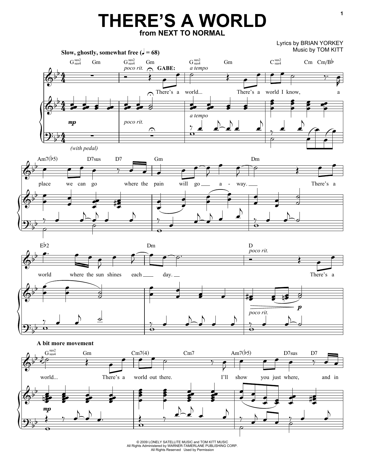 J. Robert Spencer There's A World (from Next to Normal) Sheet Music Notes & Chords for Piano & Vocal - Download or Print PDF