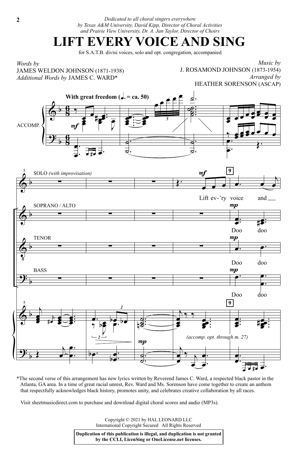 J. Rosamond Johnson Lift Every Voice And Sing (arr. Heather Sorenson) Sheet Music Notes & Chords for SATB Choir - Download or Print PDF