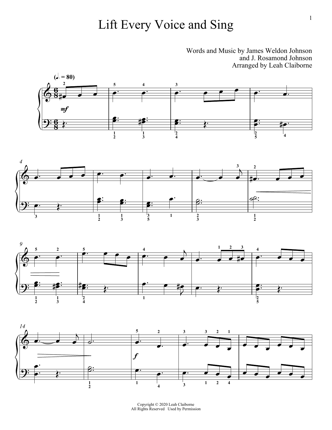J. Rosamond Johnson Lift Every Voice And Sing Sheet Music Notes & Chords for Piano Solo - Download or Print PDF
