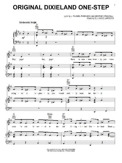 J. Russel Robinson Original Dixieland One-Step Sheet Music Notes & Chords for Piano, Vocal & Guitar (Right-Hand Melody) - Download or Print PDF