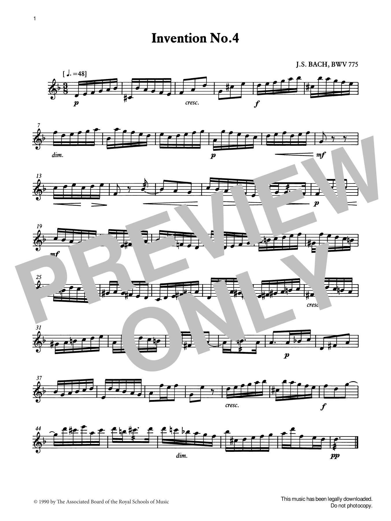 J. S. Bach Invention No.4 from Graded Music for Tuned Percussion, Book III Sheet Music Notes & Chords for Percussion Solo - Download or Print PDF