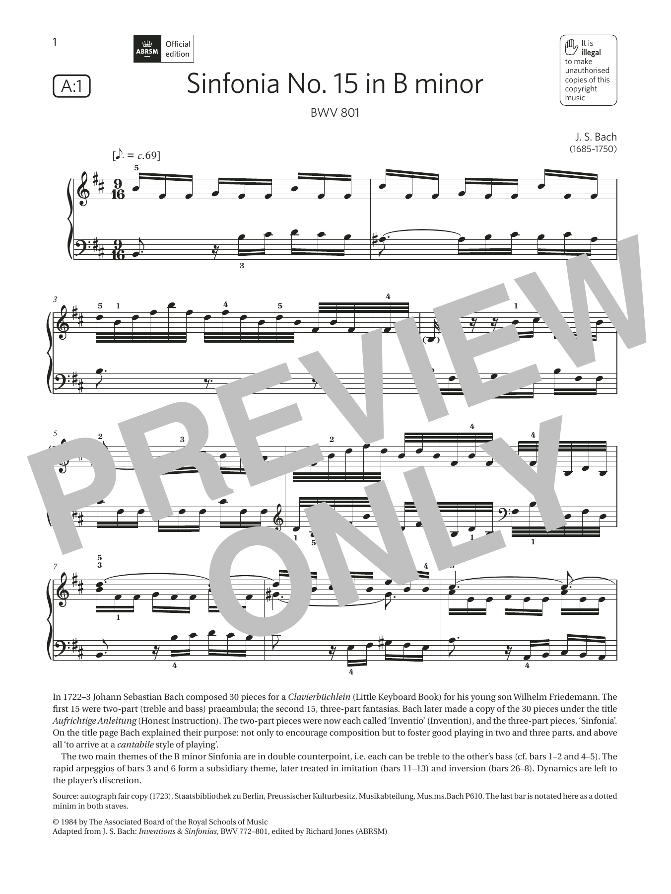 J. S. Bach Sinfonia No.15 in B minor (Grade 7, list A1, from the ABRSM Piano Syllabus 2021 & 2022) Sheet Music Notes & Chords for Piano Solo - Download or Print PDF