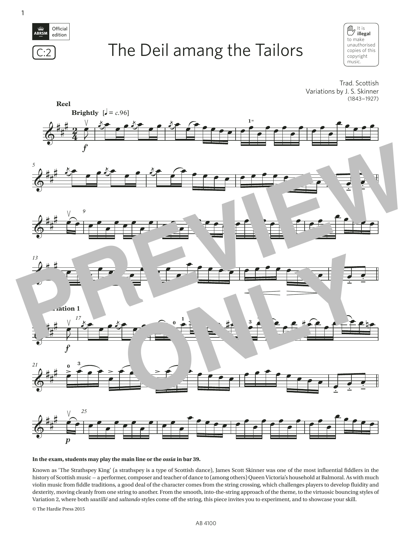 J. S. Skinner The Deil amang the Tailors (Grade 6, C2, from the ABRSM Violin Syllabus from 2024) Sheet Music Notes & Chords for Violin Solo - Download or Print PDF