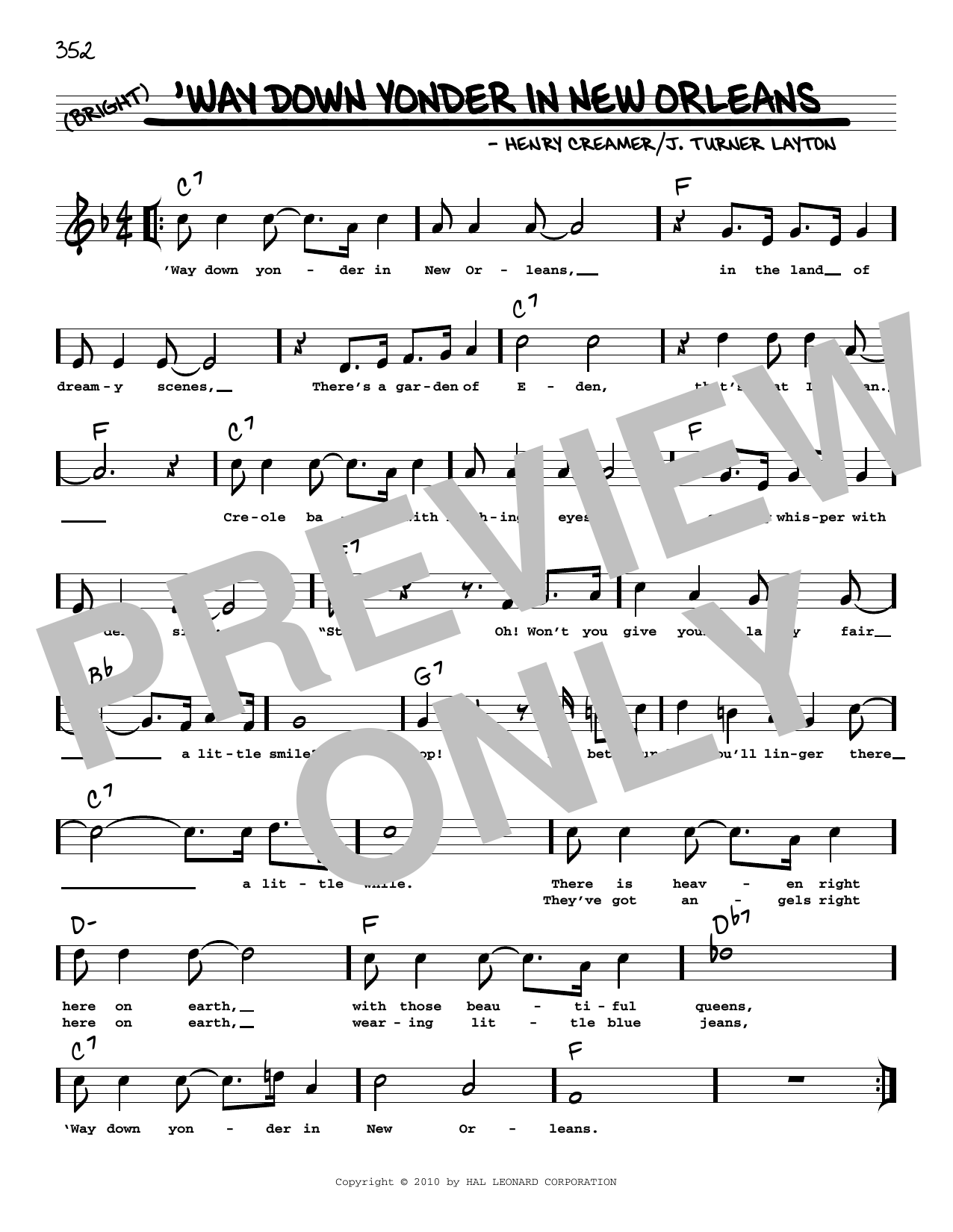 J. Turner Layton 'Way Down Yonder In New Orleans (arr. Robert Rawlins) Sheet Music Notes & Chords for Real Book – Melody, Lyrics & Chords - Download or Print PDF