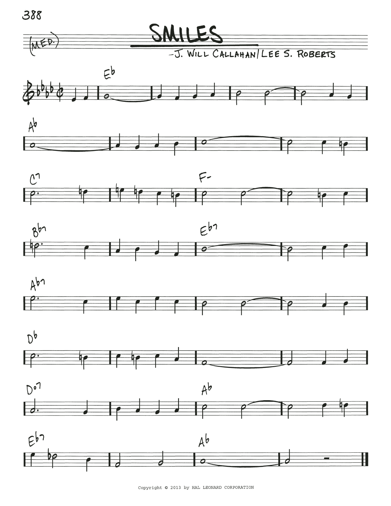 J. Will Callahan Smiles Sheet Music Notes & Chords for Real Book – Melody & Chords - Download or Print PDF