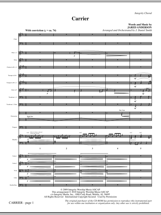 Preview J. Daniel Smith Carrier - Full Score Contemporary sheet music, notes and chords for Choir Instrumental Pak, SKU: 295539 Carrier - Full Score sheet music